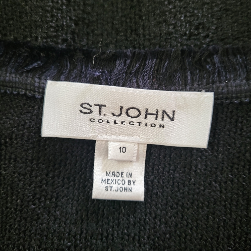 St. John Collection Boucle Wool Blend Fringe-Trim Blazer Black Navy Size 10 - Picture 9 of 12